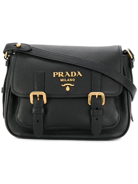 prada black leather buckle flap messenger bag|Black Re.